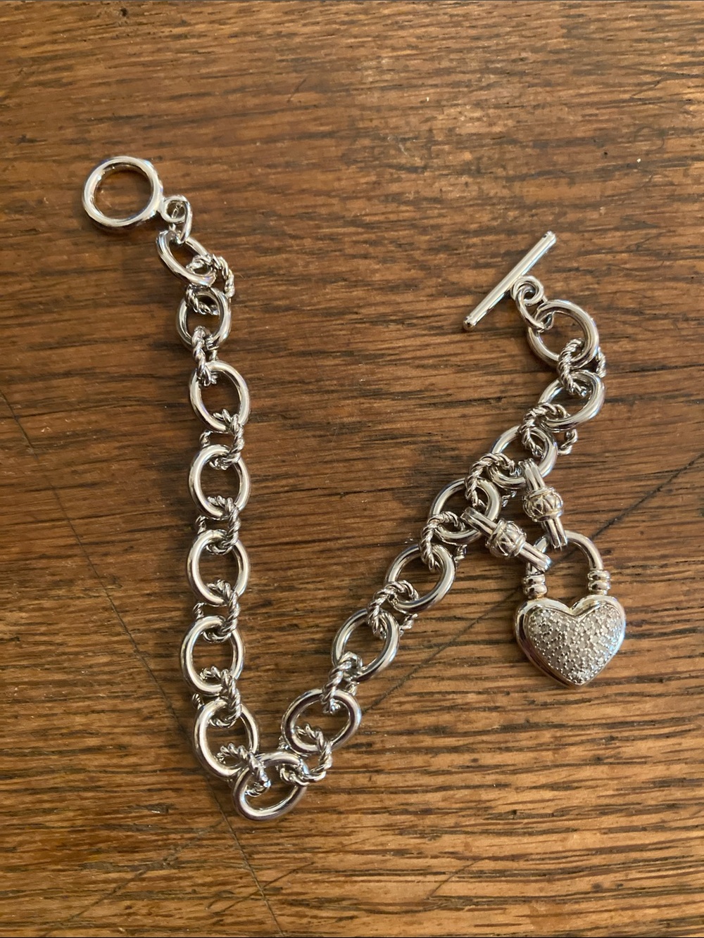 Sterling Silver 1/4 Carat Total Weight Diamond Heart Toggle Bracelet NIB